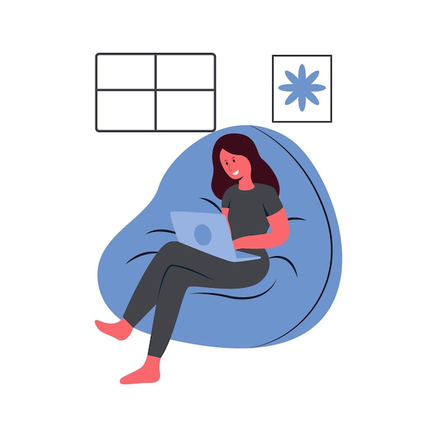 Illustrazione di una donna che lavora al portatile a casa