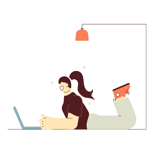 Illustrazione di una donna dipendente dal lavoro su un portatile