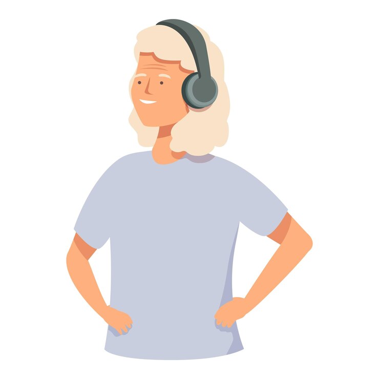 Vettore illustrazione di una donna sorridente con le cuffie