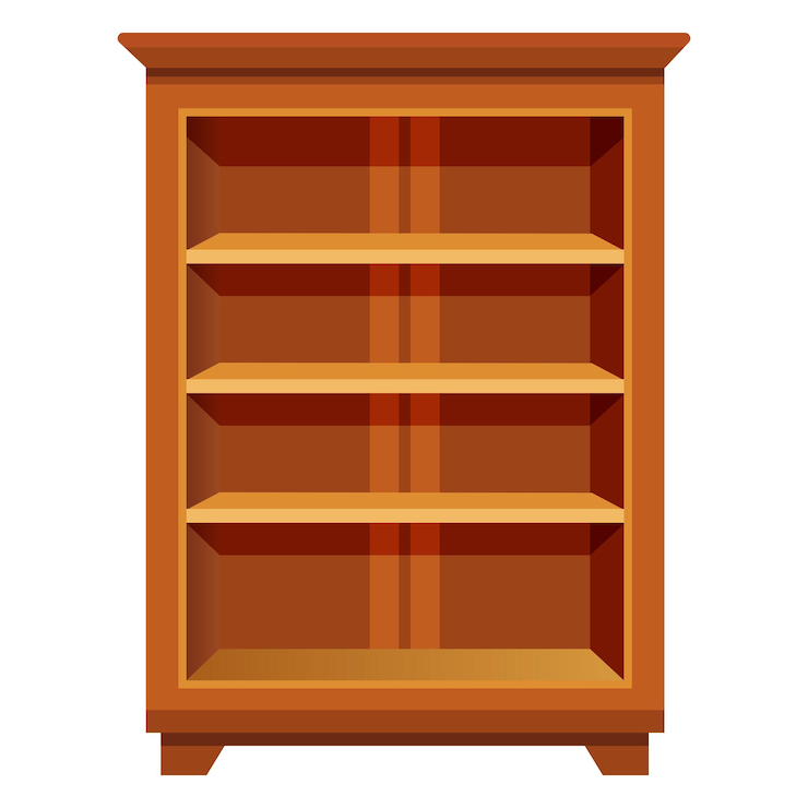 Vettore illustrazione di una libreria di legno vuota isolata su bianco