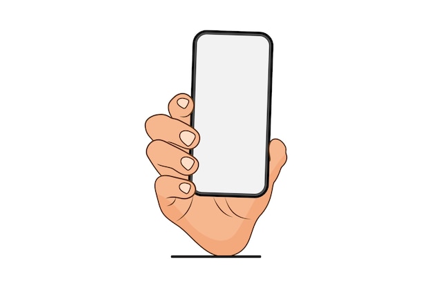 Illustrazione di una mano che tiene lo sfondo bianco del disegno vettoriale dello smartphone