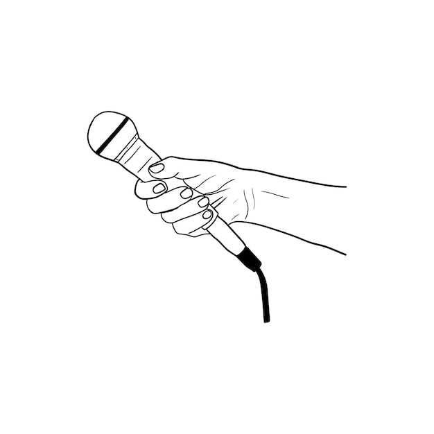 Illustrazione di una mano che tiene un microfonoicona disegnata a mano di una mano che tiene un microfono