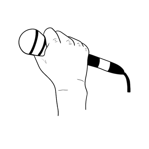 Illustrazione di una mano che tiene un microfonoicona disegnata a mano di una mano che tiene un microfono