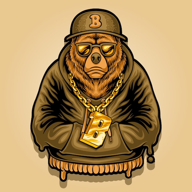 illustrazione di una mascotte orso rapper