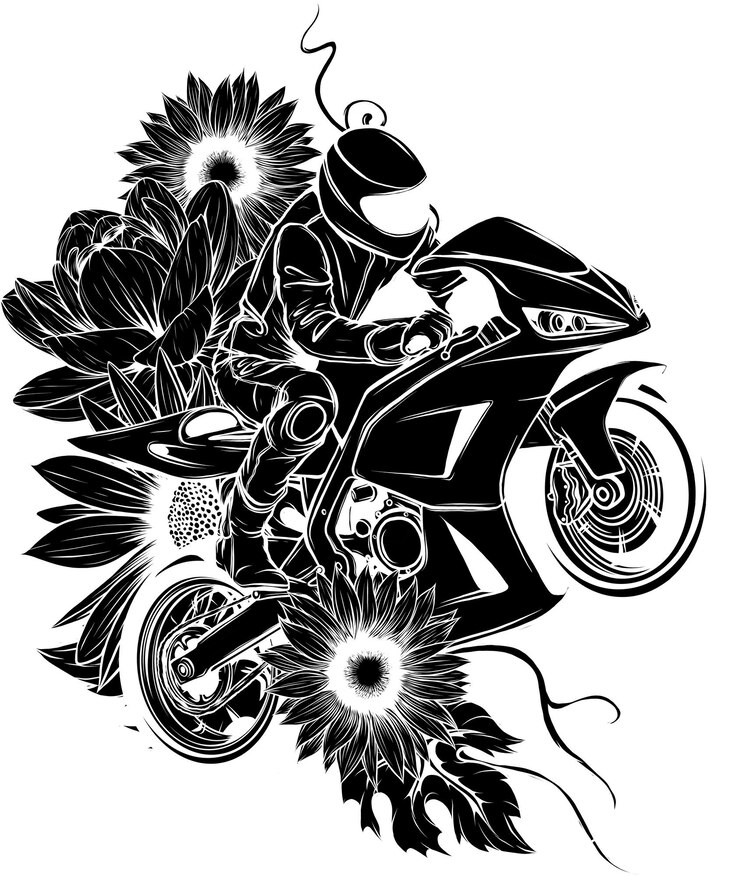 Vettore illustrazione di una moto sportiva con un fiore