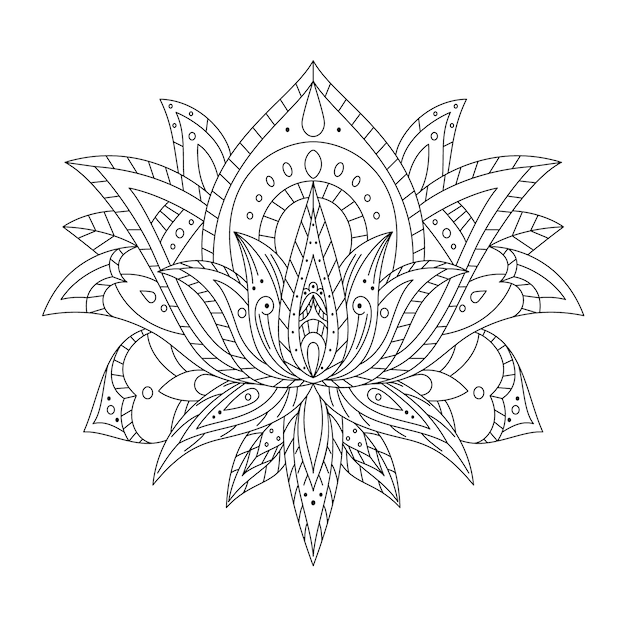 Illustrazione di una pagina da colorare a lotus disegnata a mano