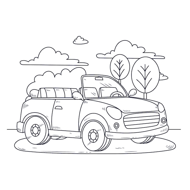 Illustrazione di una pagina da colorare per auto disegnata a mano