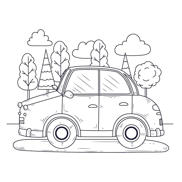 Illustrazione di una pagina da colorare per auto disegnata a mano