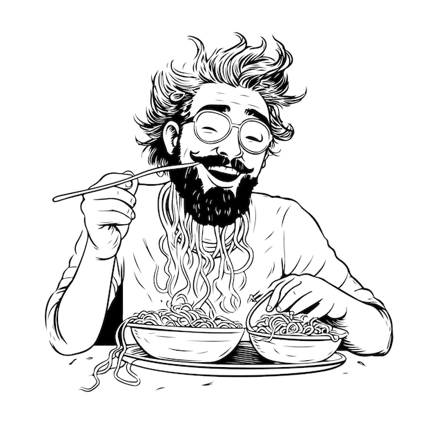 Illustrazione di una persona che ama gli spaghetti