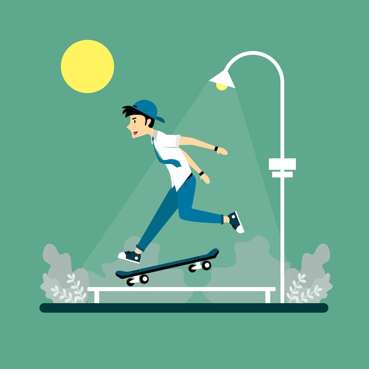 Vettore illustrazione di una persona che gioca uno skateboard