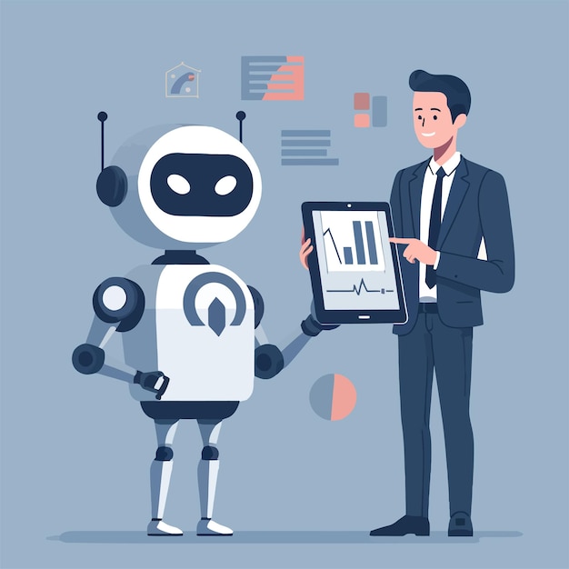 illustrazione di una persona con un robot