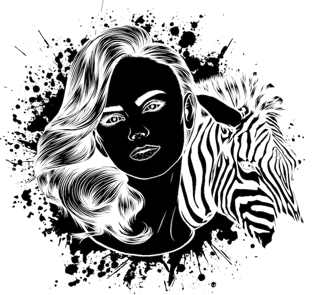 illustrazione di una ragazza e una testa di zebra