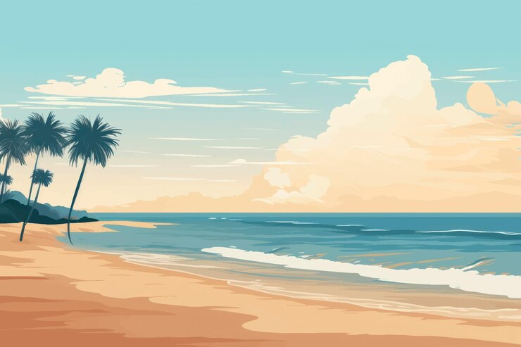 Vettore illustrazione di una serena spiaggia tropicale