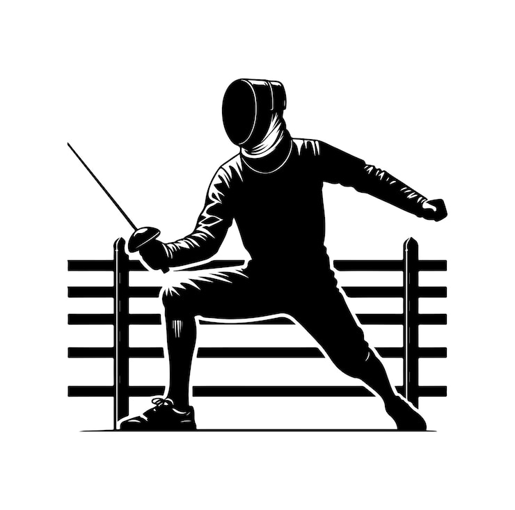 Vettore illustrazione di una silhouette vettoriale dello sport di scherma vista laterale
