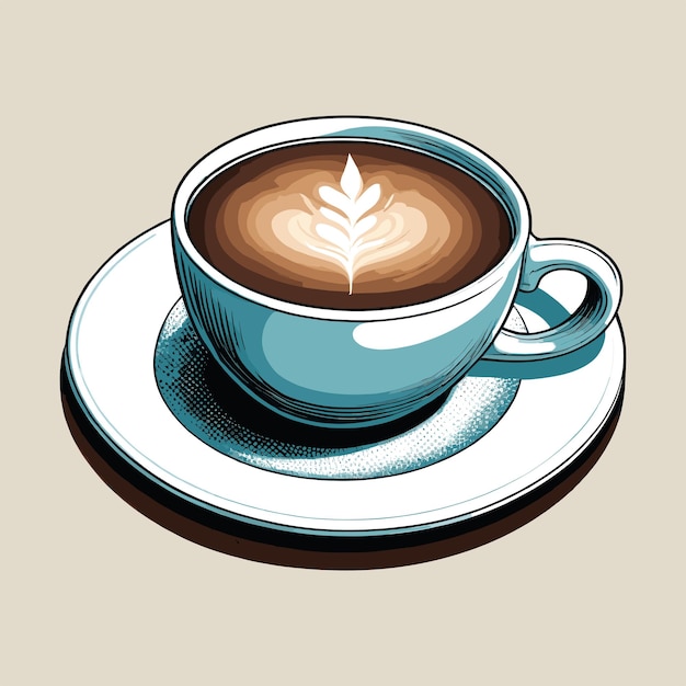 Illustrazione di una tazza di caffè disegnata a mano con l'arte del latte