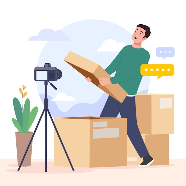 Illustrazione di unboxing disegnata a mano