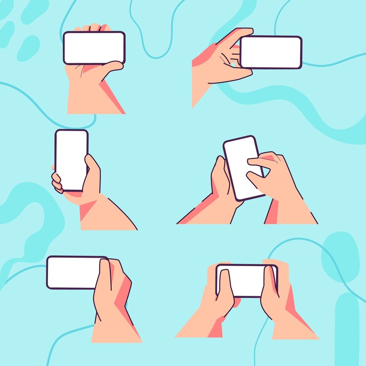 Vettore illustrazione di uno smartphone con la mano piatta