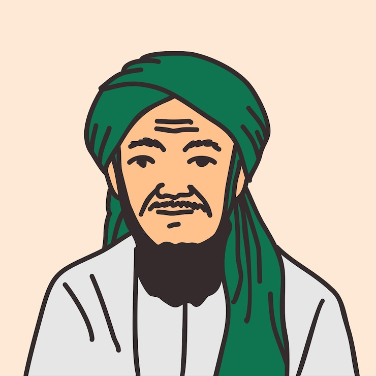 Vettore illustrazione di uno studioso accademico religioso musulmano con un turbante e abiti mediorientali