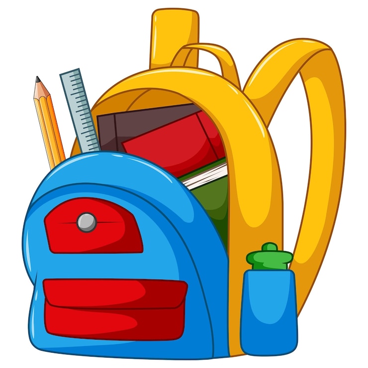 Vettore illustrazione di uno zaino scolastico con supporti scolastici grafica vettoriale
