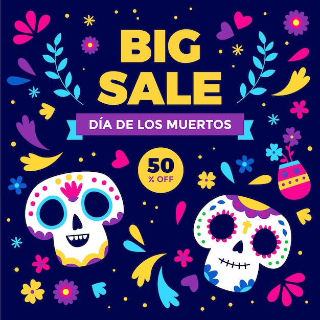 Illustrazione di vendita piatta dia de muertos disegnata a mano