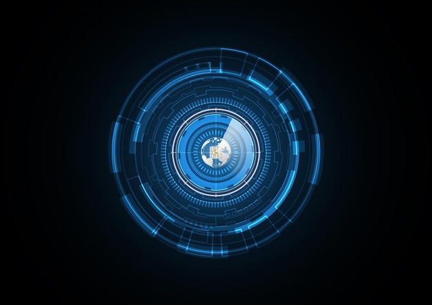 Illustrazione di vettore del fondo del cerchio di sicurezza del radar del globo del chip del futuro astratto di tecnologia