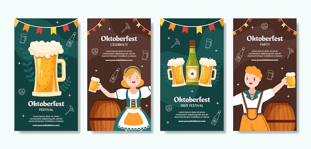Illustrazione di vettore del fondo del fumetto del modello delle storie di Ig dei social media del festival della birra dell'Oktoberfest