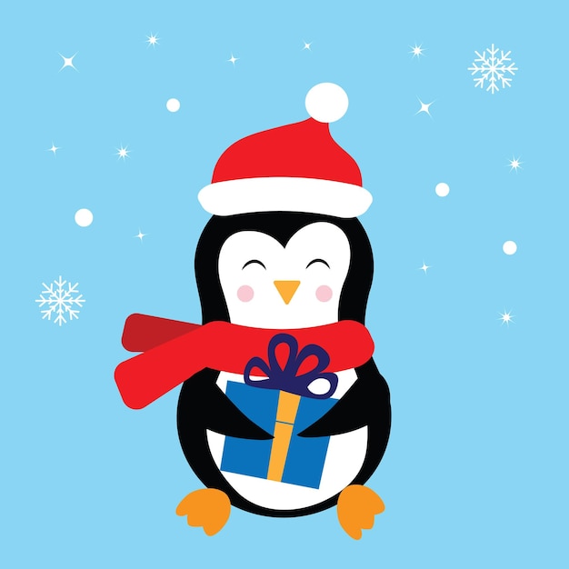 Illustrazione di vettore del fumetto del pinguino di Natale.