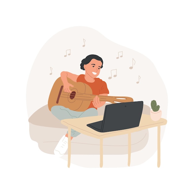 Illustrazione di vettore del fumetto isolato della classe online della chitarra
