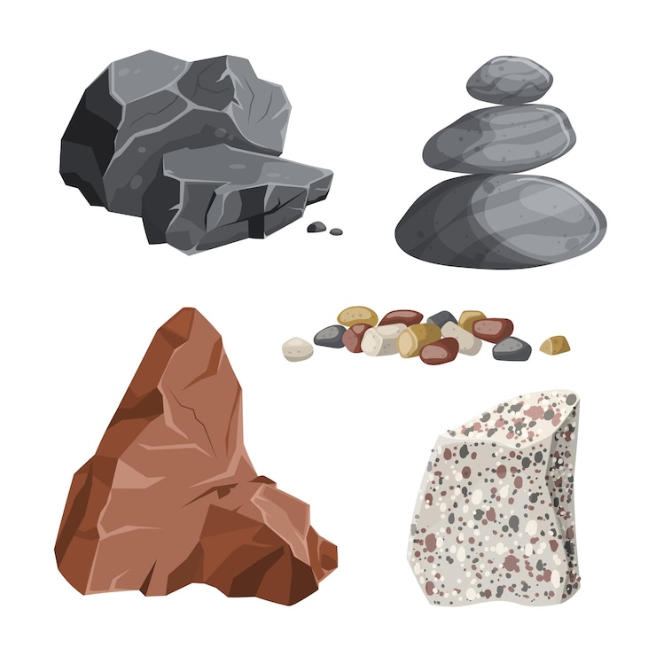 Vettore illustrazione di vettore del fumetto stabilito della roccia di pietra