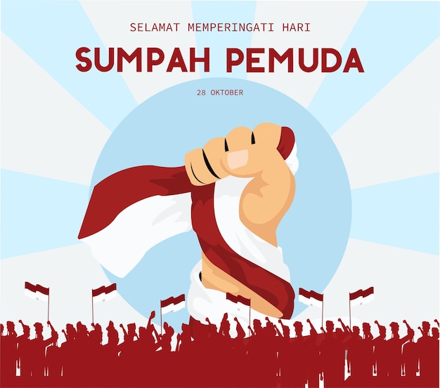 Illustrazione di vettore del giorno dell'impegno della gioventù indonesiana felice. Poster Design Sumpah Pemuda