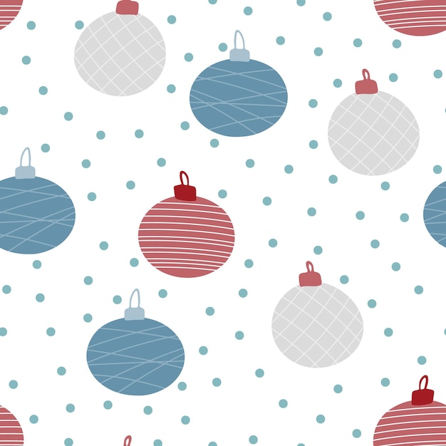 Illustrazione di vettore del nuovo anno del modello senza cuciture delle palle di Natale e del fiocco di neve