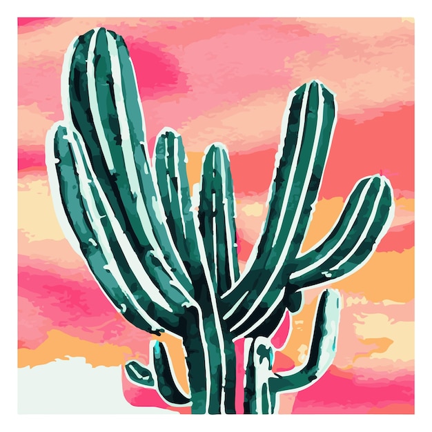 Illustrazione di vettore dell'acquerello della pianta del cactus del Saguaro della natura