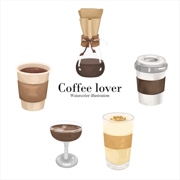 Illustrazione di vettore dell'acquerello della tazza di caffè dell'amante del caffè