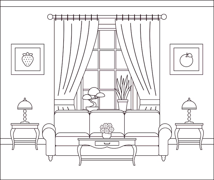 Vettore illustrazione di vettore dell'interno della linea del salone