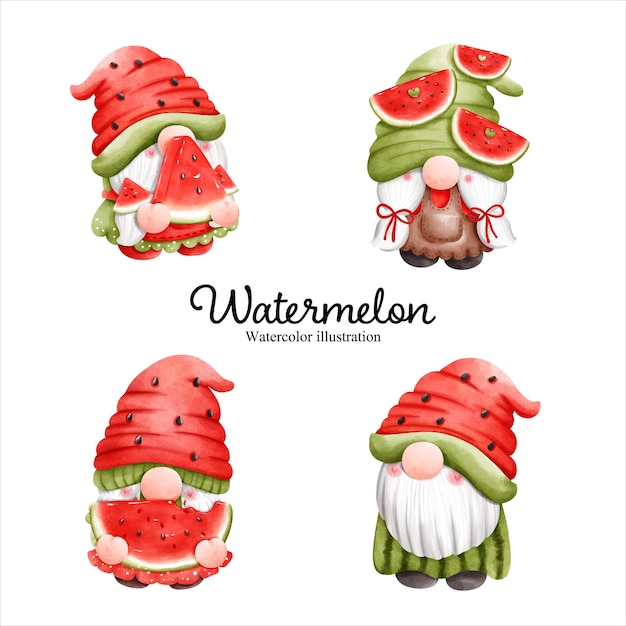 Illustrazione di vettore della frutta dell'acquerello degli gnomi dell'anguria dell'acquerello