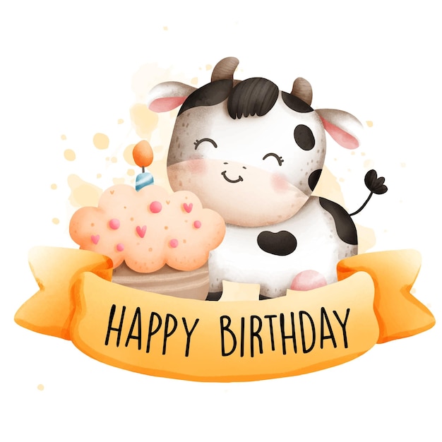 Illustrazione di vettore di compleanno della mucca del bambino