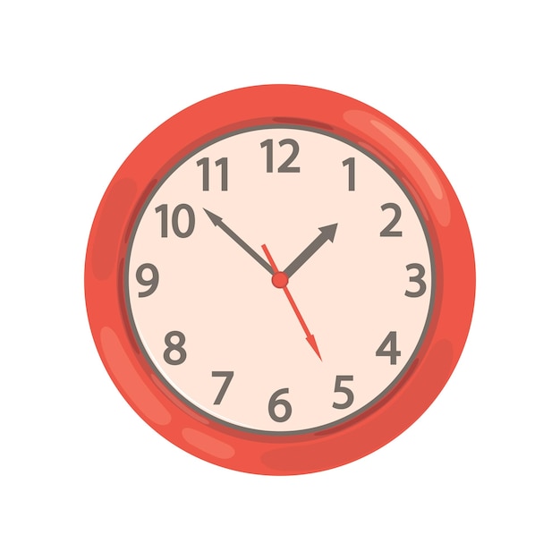 Illustrazione di vettore di orologio da parete rotondo rosso su sfondo bianco