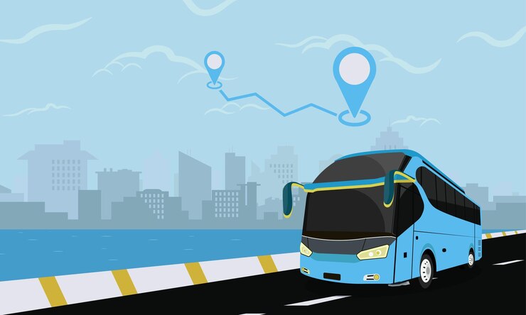 Illustrazione di vettore di progettazione grafica del servizio di autobus e della città