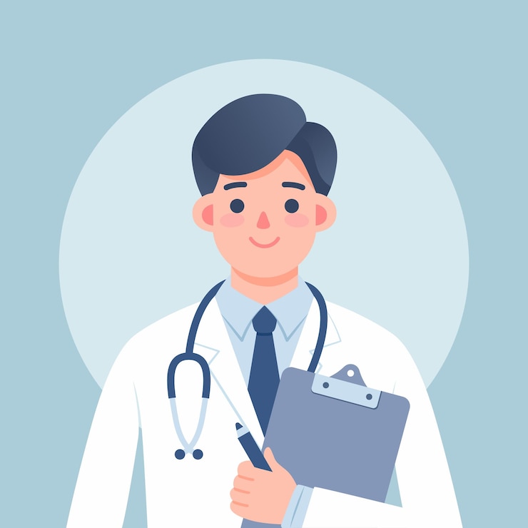 Illustrazione di vettori piatti di un giovane medico