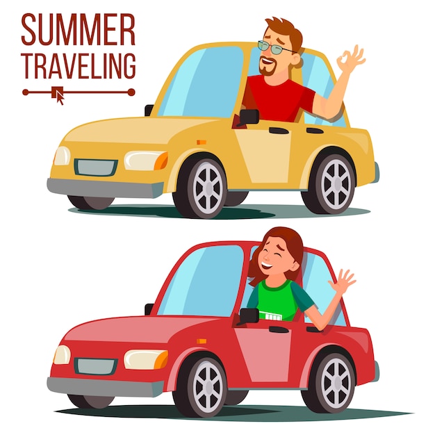 Illustrazione di viaggio estivo in auto