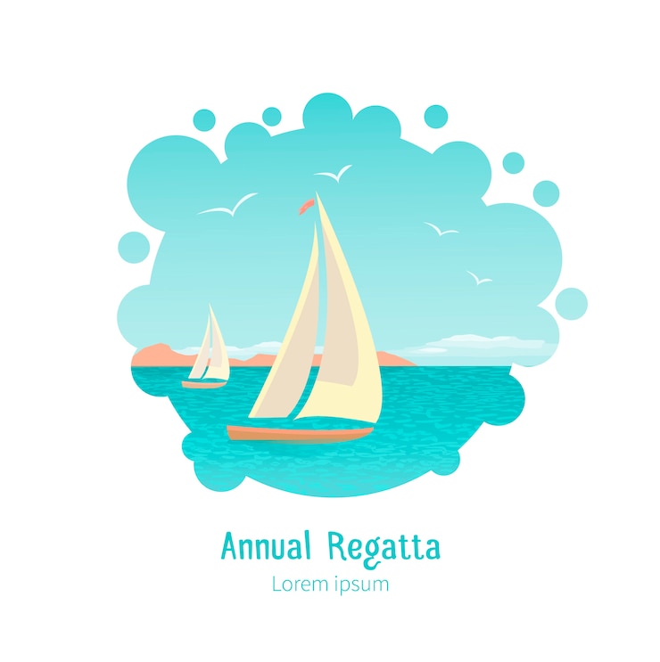 Vettore illustrazione di yacht stilizzati nella laguna del mare