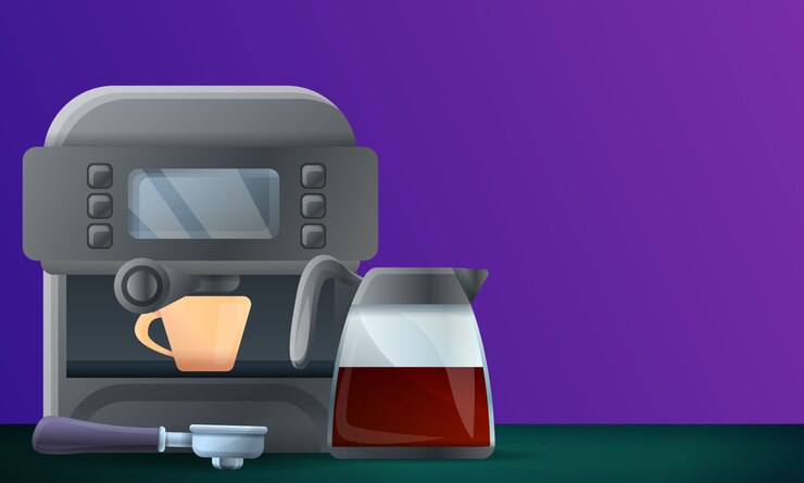 Vettore illustrazione digitale di concetto della macchina del caffè, stile del fumetto