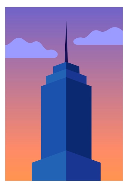 illustrazione digitale minimalista di un edificio al tramonto