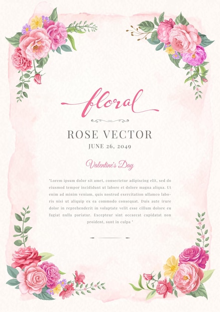 Illustrazione dipinta digitale del fiore della rosa e della foglia botanica