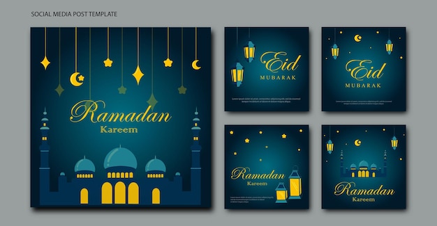 Illustrazione disegnata a mano Collezione di modelli di social media Ramadan Kareem