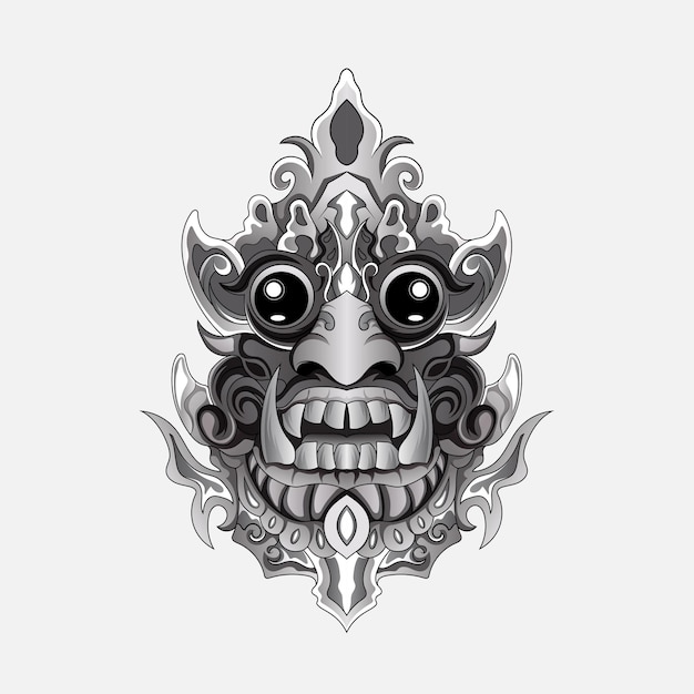 Illustrazione disegnata a mano Cultura Barong Tatuaggio tradizionale balinese in bianco e nero