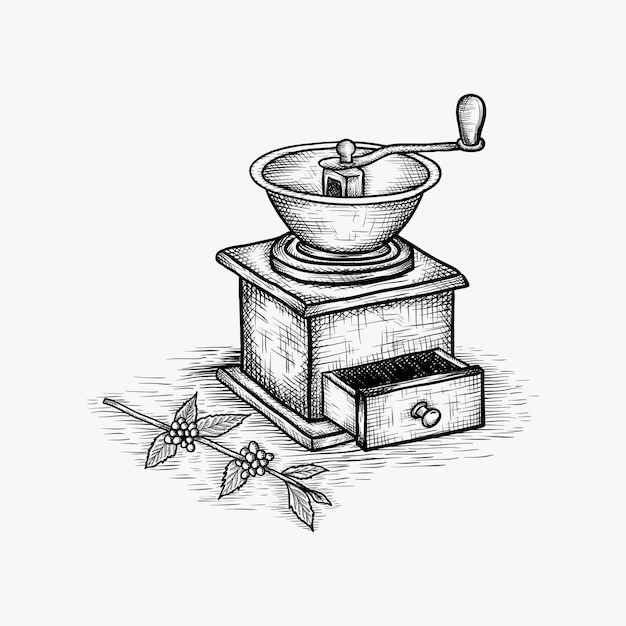 Illustrazione disegnata a mano d&#39;annata di vettore della macinacaffè