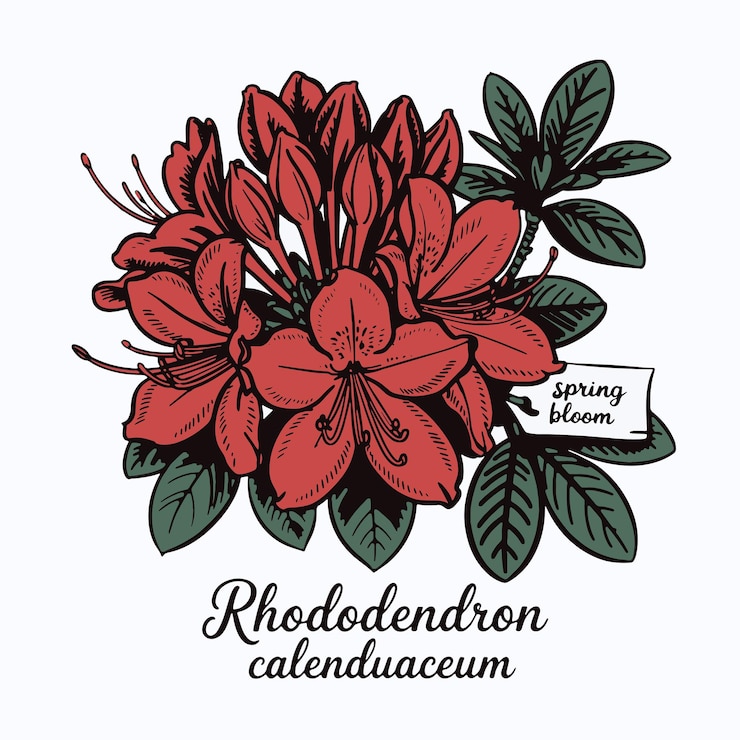 Vettore illustrazione disegnata a mano dei fiori del rhododendron calendulaceum