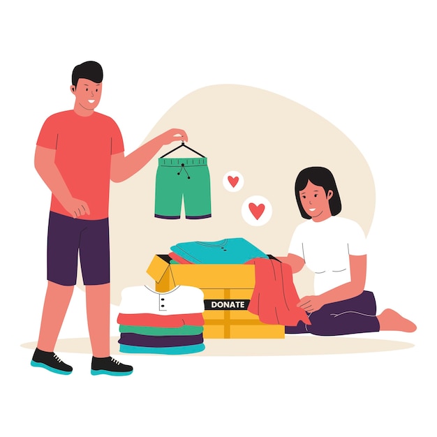 Illustrazione disegnata a mano del concetto di donazione di abbigliamento
