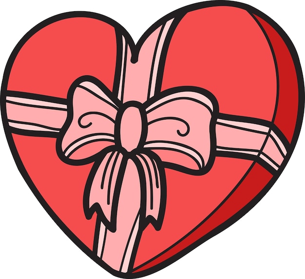 Illustrazione disegnata a mano del contenitore di regalo di forma del cuore